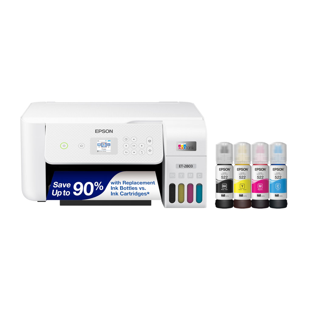Epson EcoTank ET-2800 Wireless Color All-in-One Cartridge-Free Supertank with Scan and Copy, The Ideal Basic Home Printer - White