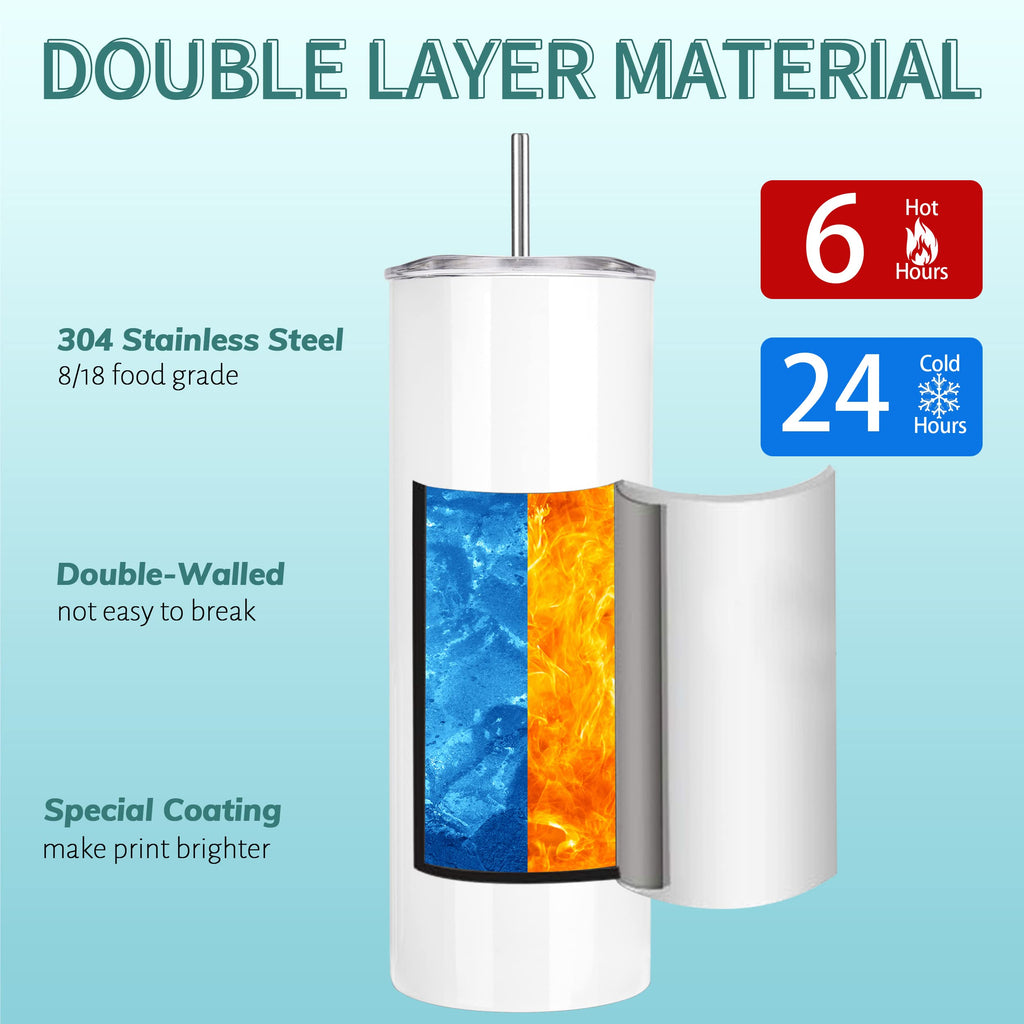 D·S 1 Pack Sublimation Tumblers 20 oz Skinny Straight Flat Bottom Blank Tumbler Cups with Individual Gift Boxed for Heat Transfer DIY Craft