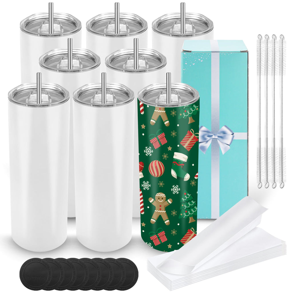 D·S 1 Pack Sublimation Tumblers 20 oz Skinny Straight Flat Bottom Blank Tumbler Cups with Individual Gift Boxed for Heat Transfer DIY Craft