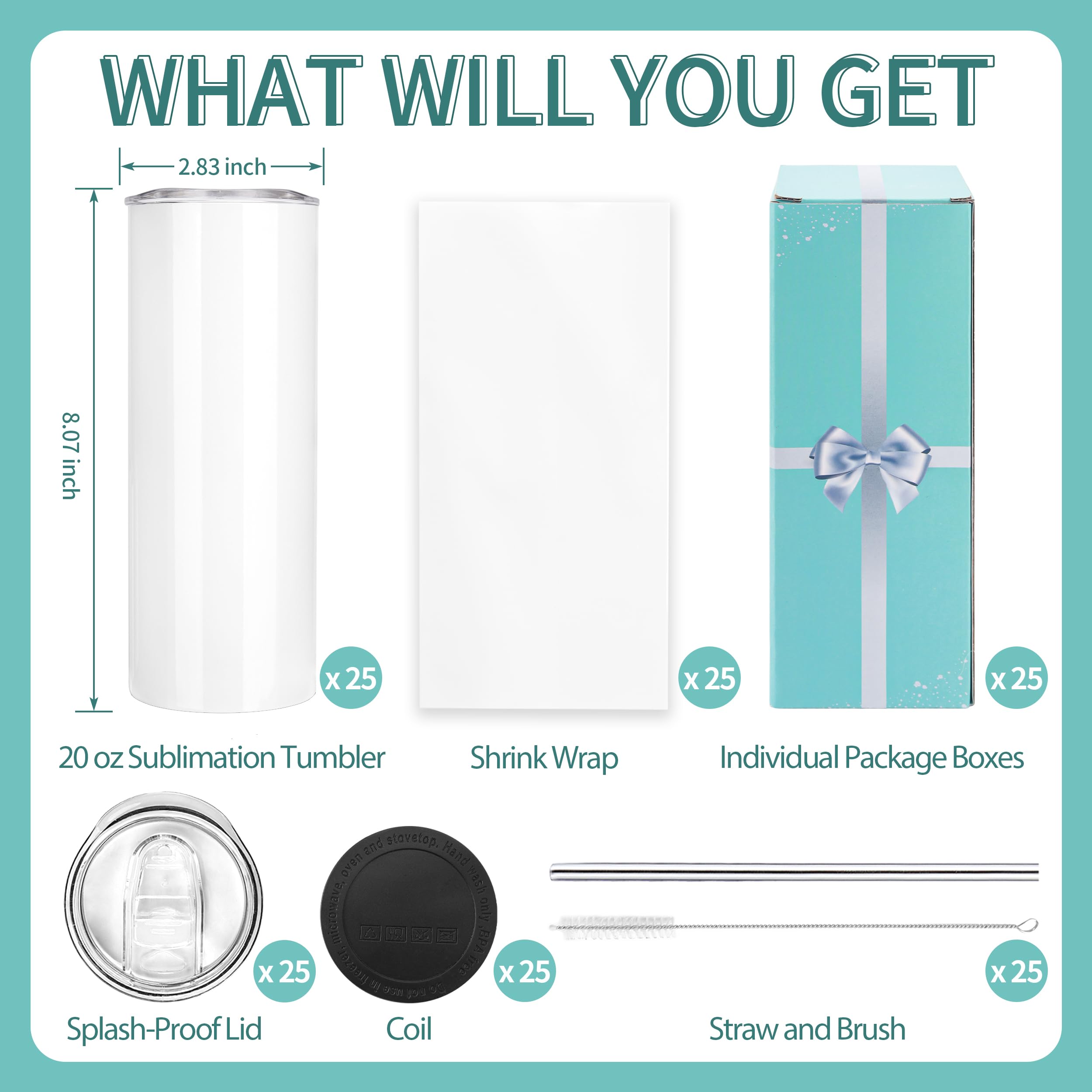 D·S 1 Pack Sublimation Tumblers 20 oz Skinny Straight Flat Bottom Blank Tumbler Cups with Individual Gift Boxed for Heat Transfer DIY Craft