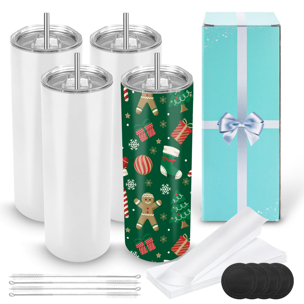 D·S 1 Pack Sublimation Tumblers 20 oz Skinny Straight Flat Bottom Blank Tumbler Cups with Individual Gift Boxed for Heat Transfer DIY Craft