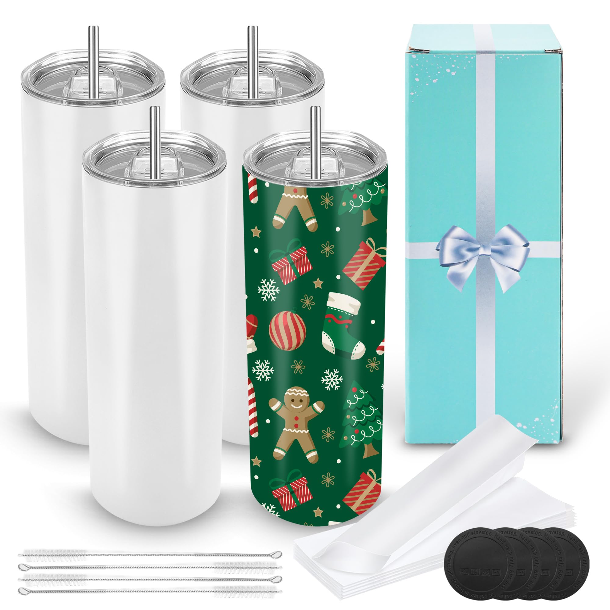 D·S 1 Pack Sublimation Tumblers 20 oz Skinny Straight Flat Bottom Blank Tumbler Cups with Individual Gift Boxed for Heat Transfer DIY Craft
