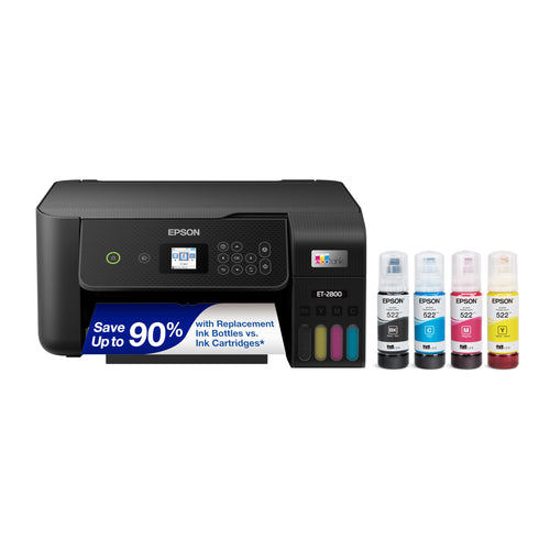 Epson EcoTank ET-2800 Wireless Color All-in-One Cartridge-Free Supertank with Scan and Copy, The Ideal Basic Home Printer - White