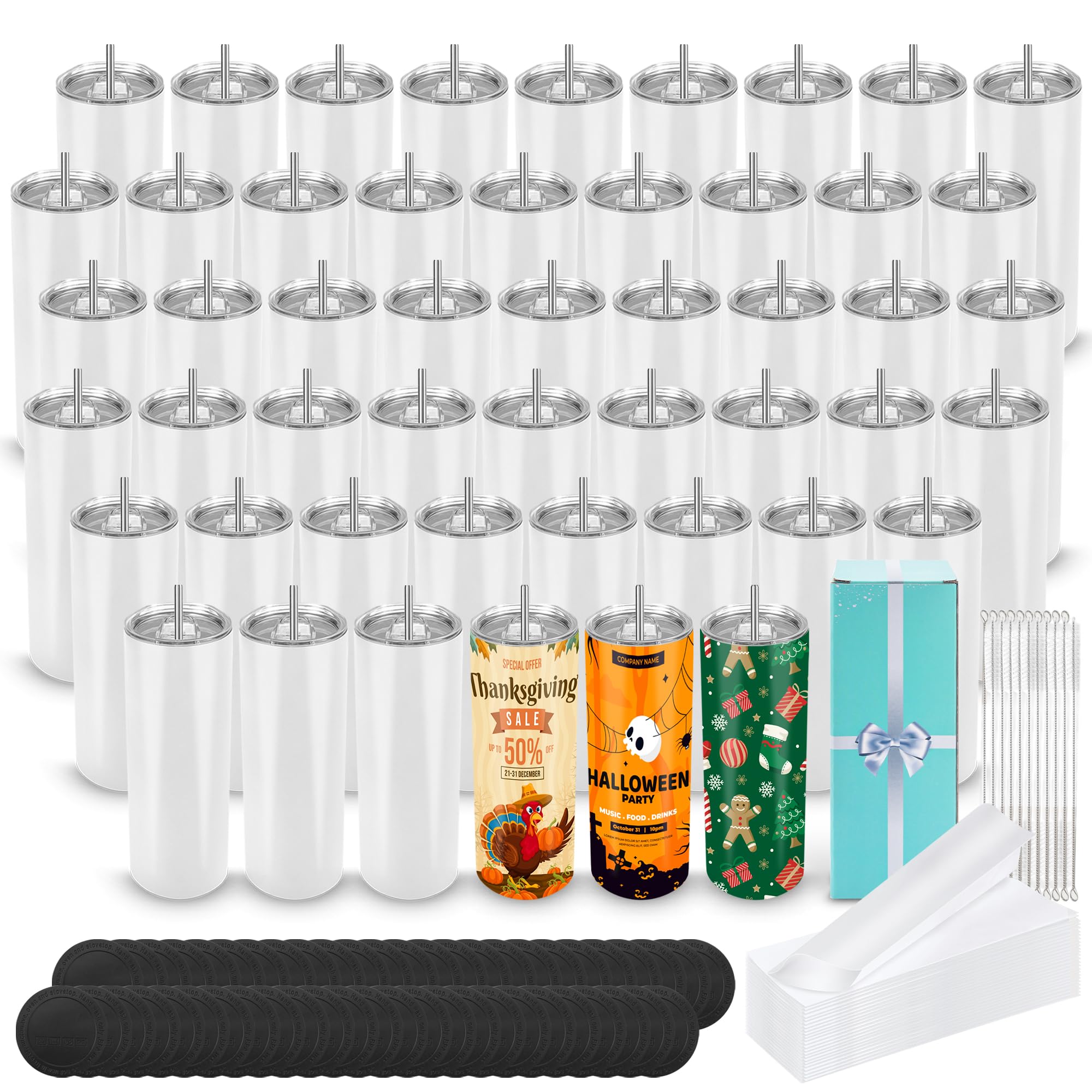 D·S 1 Pack Sublimation Tumblers 20 oz Skinny Straight Flat Bottom Blank Tumbler Cups with Individual Gift Boxed for Heat Transfer DIY Craft