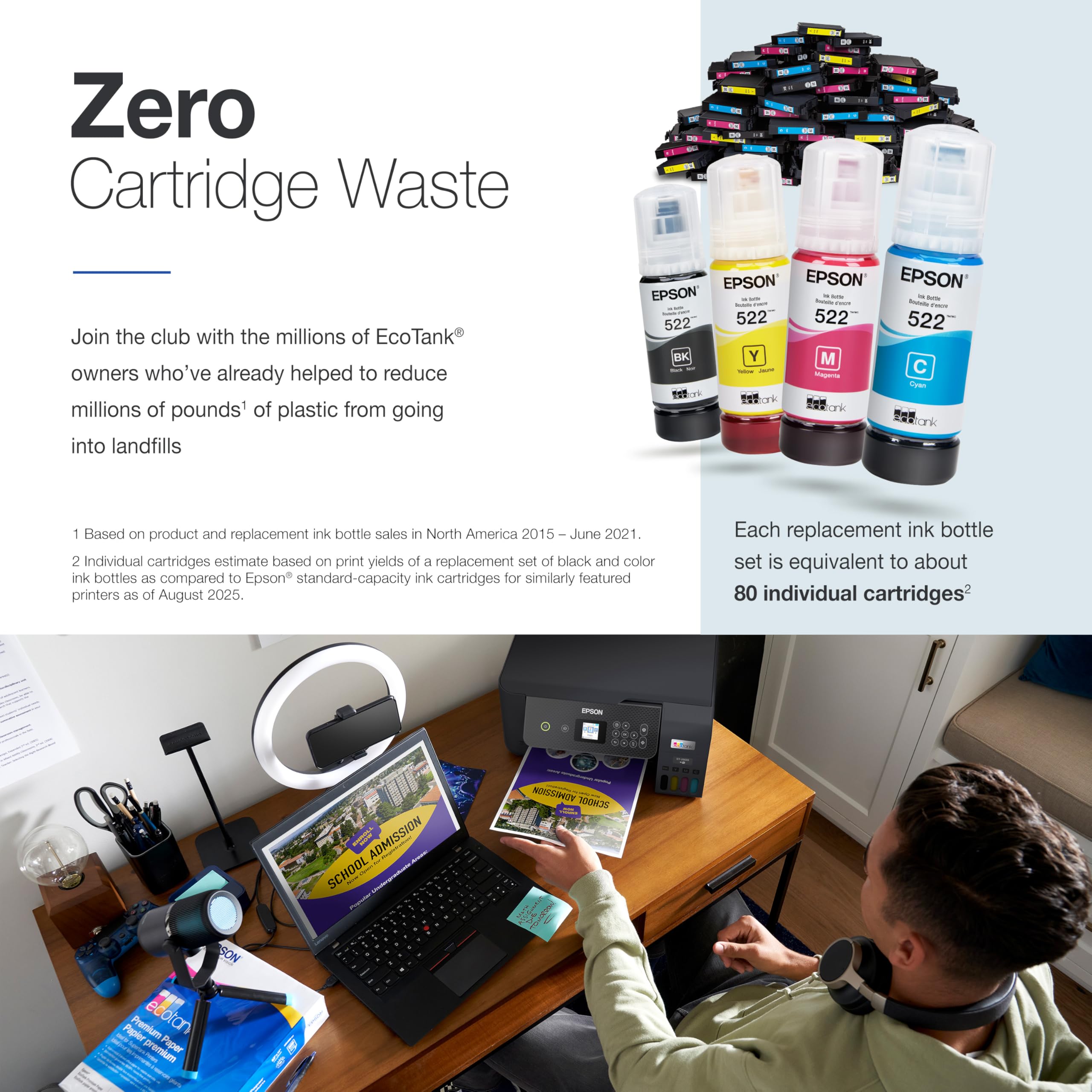 Epson EcoTank ET-2800 Wireless Color All-in-One Cartridge-Free Supertank with Scan and Copy, The Ideal Basic Home Printer - White