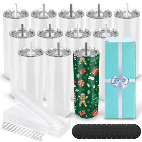 D·S 1 Pack Sublimation Tumblers 20 oz Skinny Straight Flat Bottom Blank Tumbler Cups with Individual Gift Boxed for Heat Transfer DIY Craft