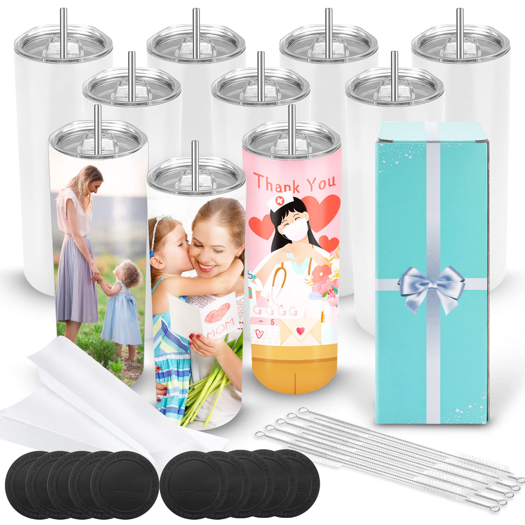 D·S 1 Pack Sublimation Tumblers 20 oz Skinny Straight Flat Bottom Blank Tumbler Cups with Individual Gift Boxed for Heat Transfer DIY Craft